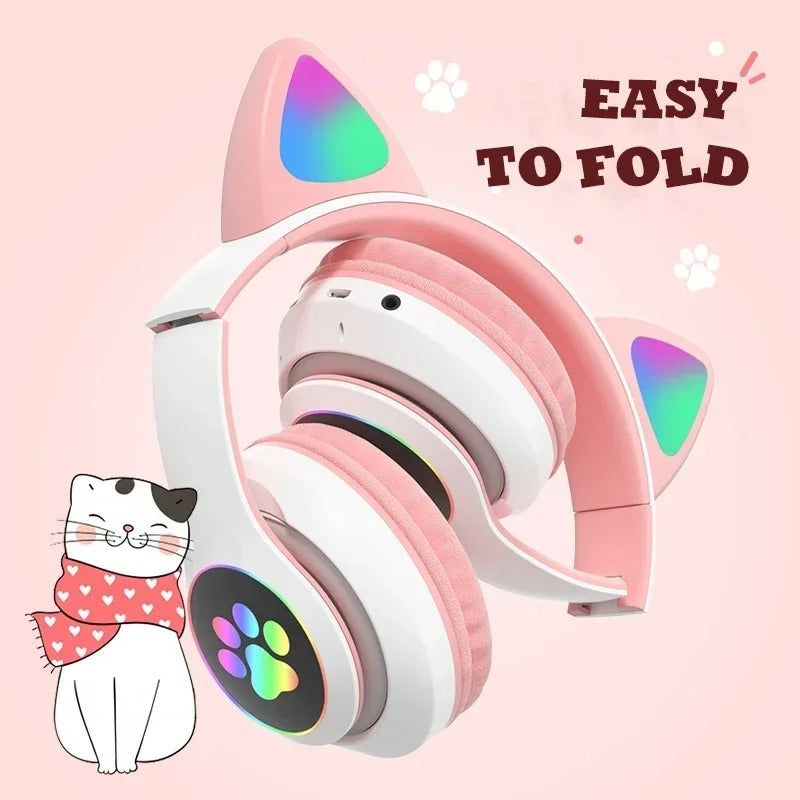 Bluetooth Cat Ear Headphones – LED Wireless Music Headset with Mic - Genzify Store