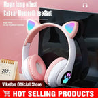 Bluetooth Cat Ear Headphones – LED Wireless Music Headset with Mic - Genzify Store