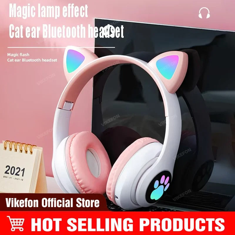 Bluetooth Cat Ear Headphones – LED Wireless Music Headset with Mic - Genzify Store