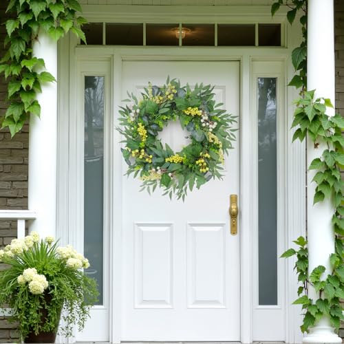 Spring Boxwood Wreath for Front Door with Berries & Eucalyptus Leaves - Genzify Store