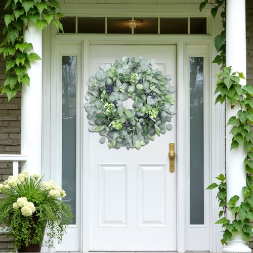 Spring Boxwood Wreath for Front Door with Berries & Eucalyptus Leaves - Genzify Store