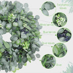Spring Boxwood Wreath for Front Door with Berries & Eucalyptus Leaves - Genzify Store