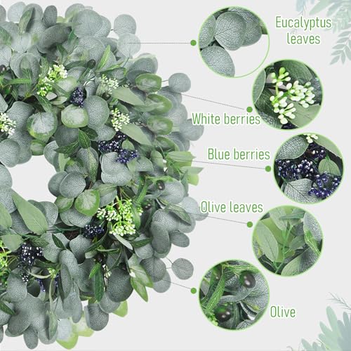 Spring Boxwood Wreath for Front Door with Berries & Eucalyptus Leaves - Genzify Store