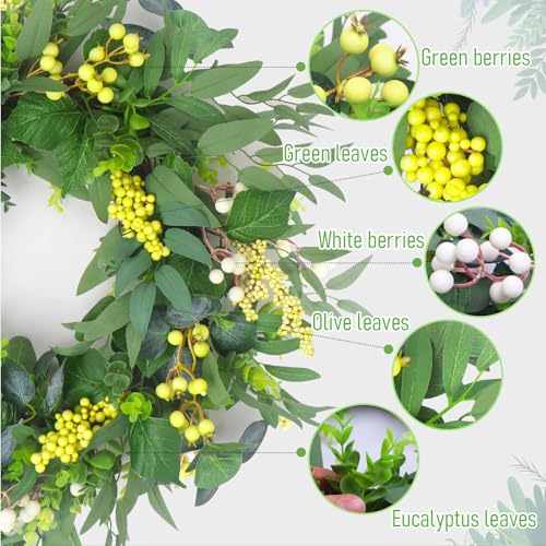 Spring Boxwood Wreath for Front Door with Berries & Eucalyptus Leaves - Genzify Store