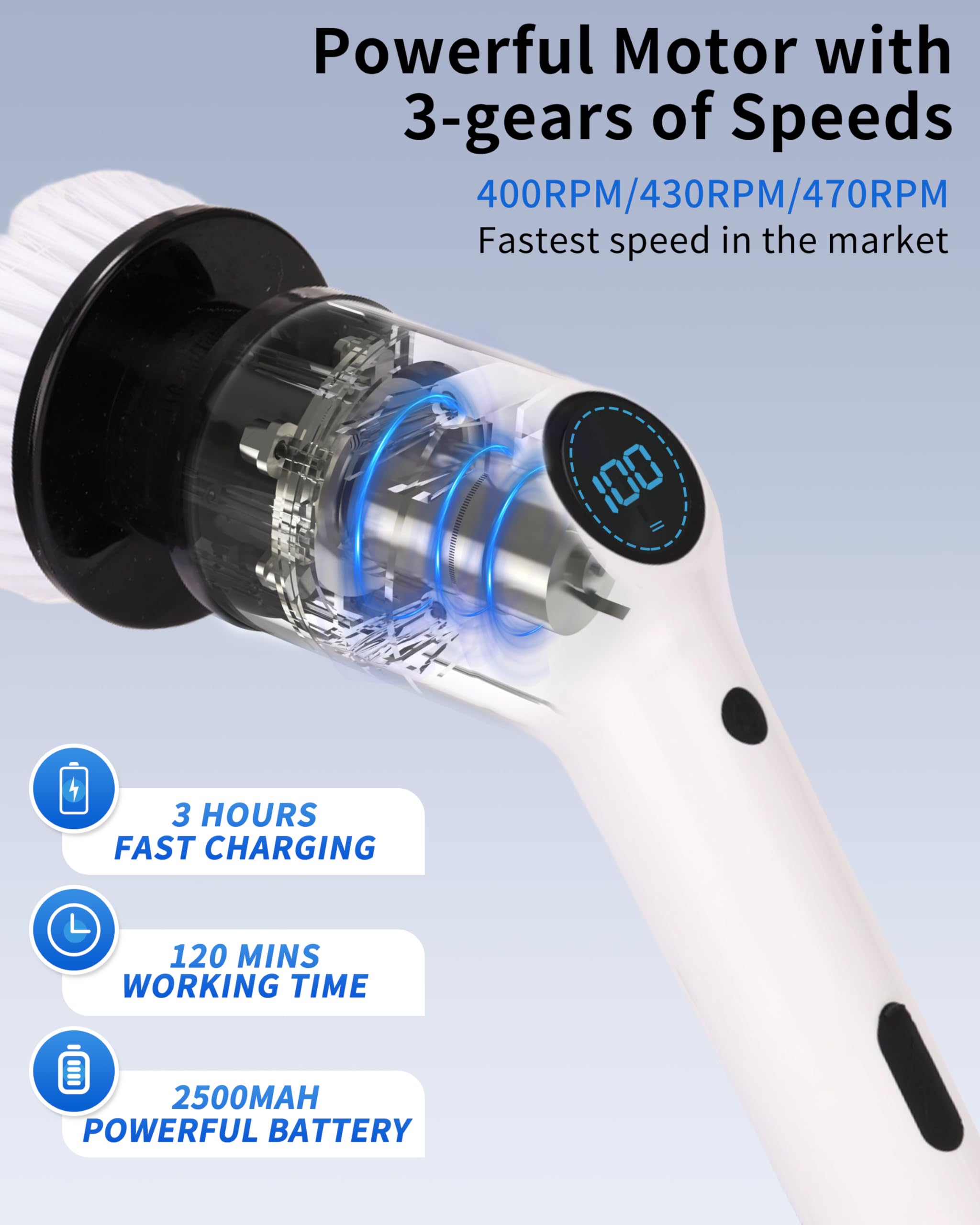 Electric Spin Scrubber, 9-in-1 Cordless Cleaning Brush with LED Display - Genzify Store