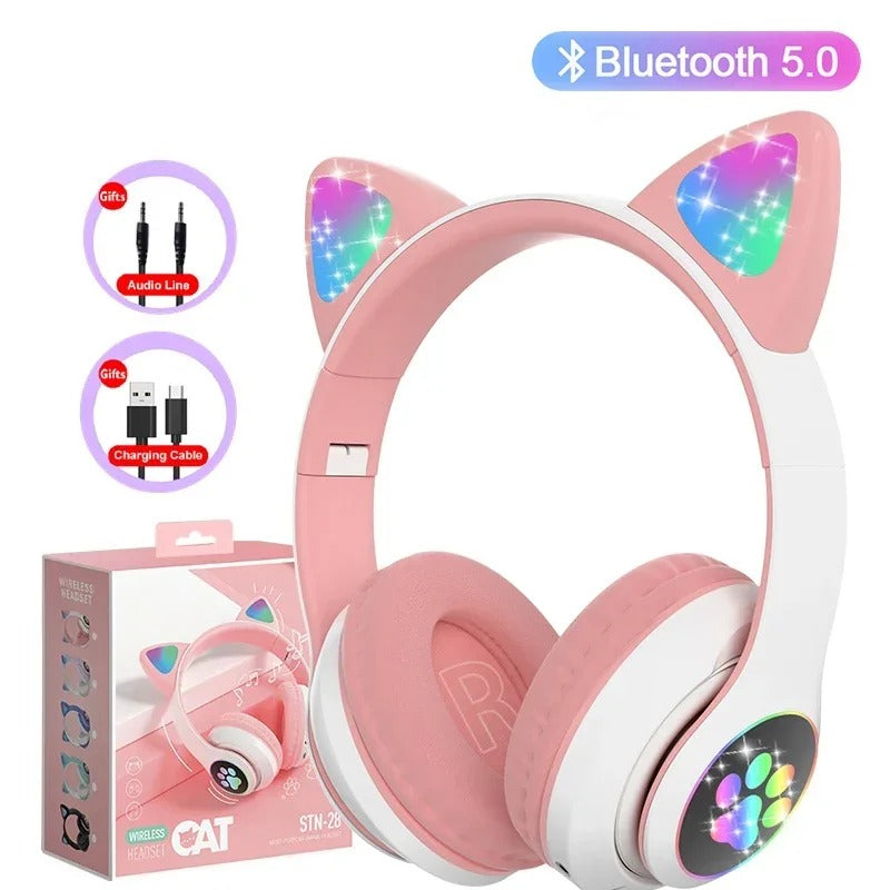 Bluetooth Cat Ear Headphones – LED Wireless Music Headset with Mic - Genzify Store