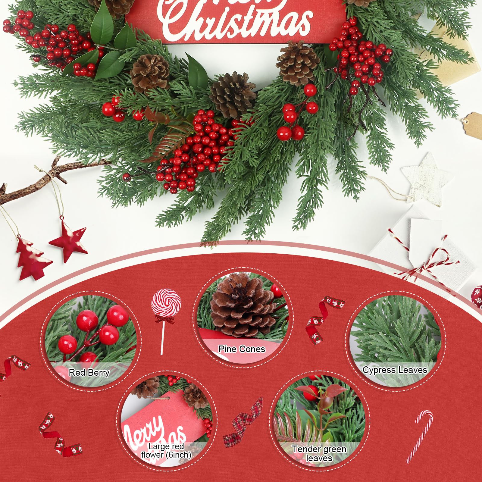 Spring Boxwood Wreath for Front Door with Berries & Eucalyptus Leaves - Genzify Store