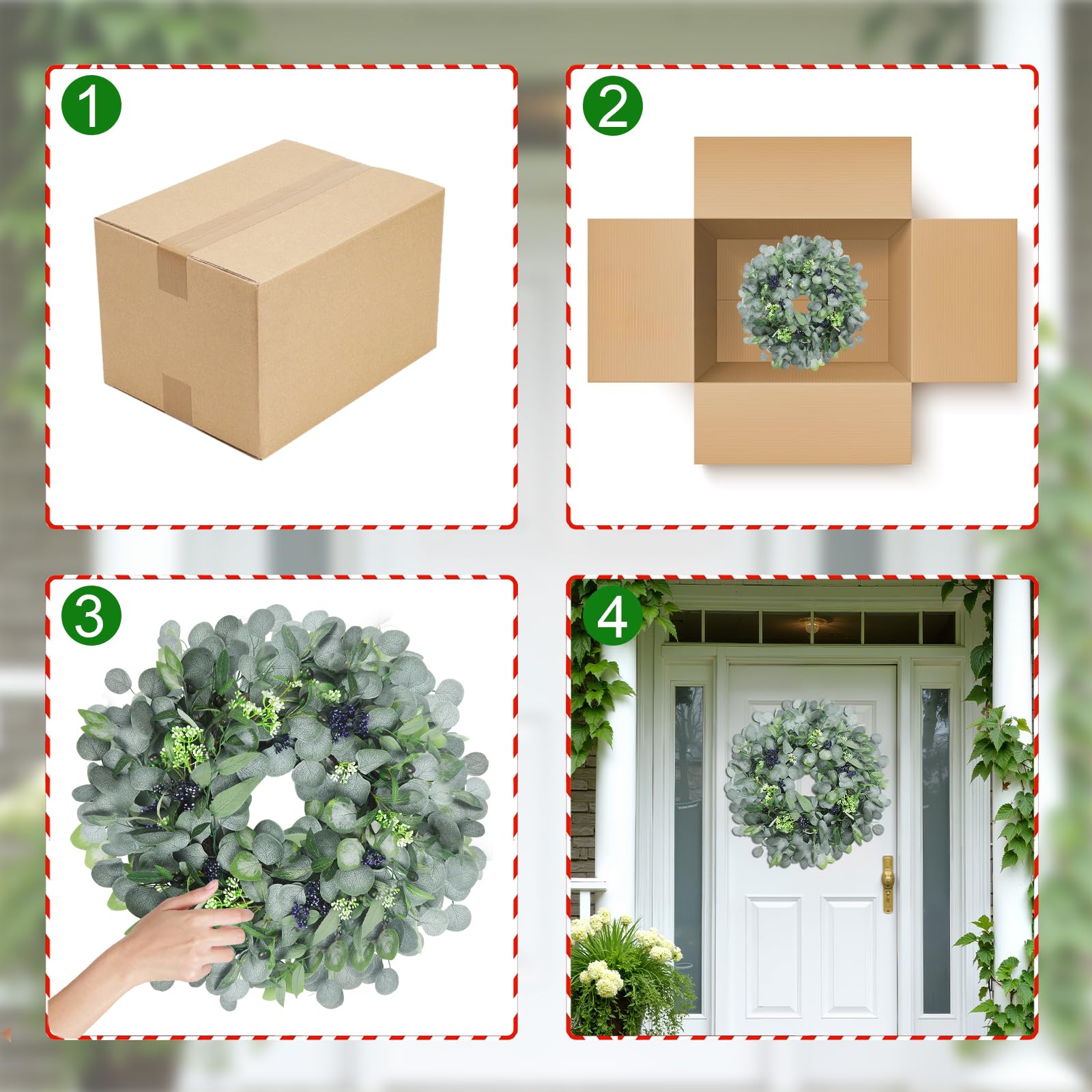 Spring Boxwood Wreath for Front Door with Berries & Eucalyptus Leaves - Genzify Store