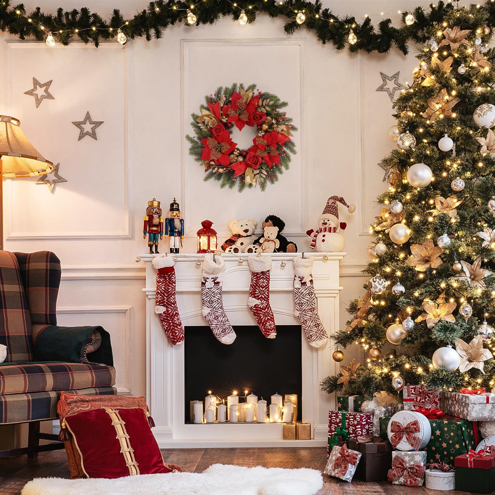 Spring Boxwood Wreath for Front Door with Berries & Eucalyptus Leaves - Genzify Store