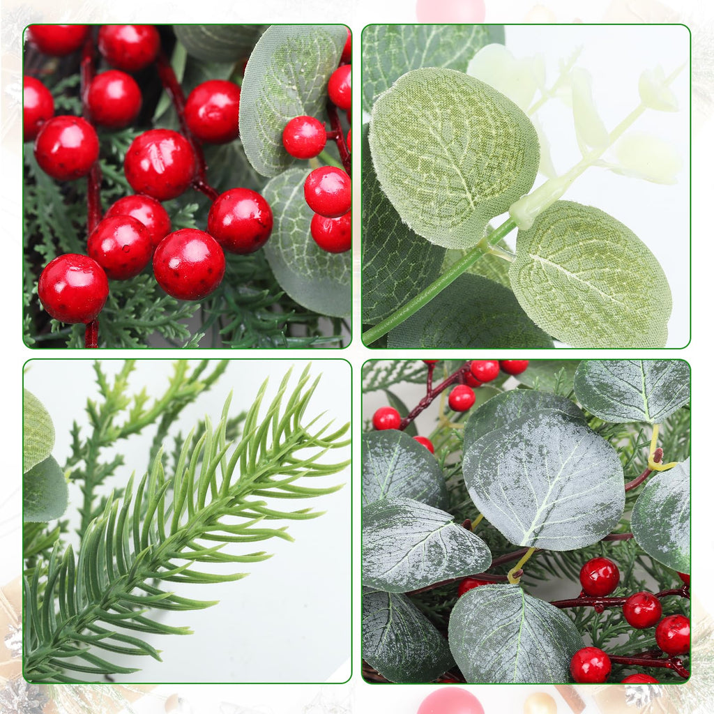 Spring Boxwood Wreath for Front Door with Berries & Eucalyptus Leaves - Genzify Store