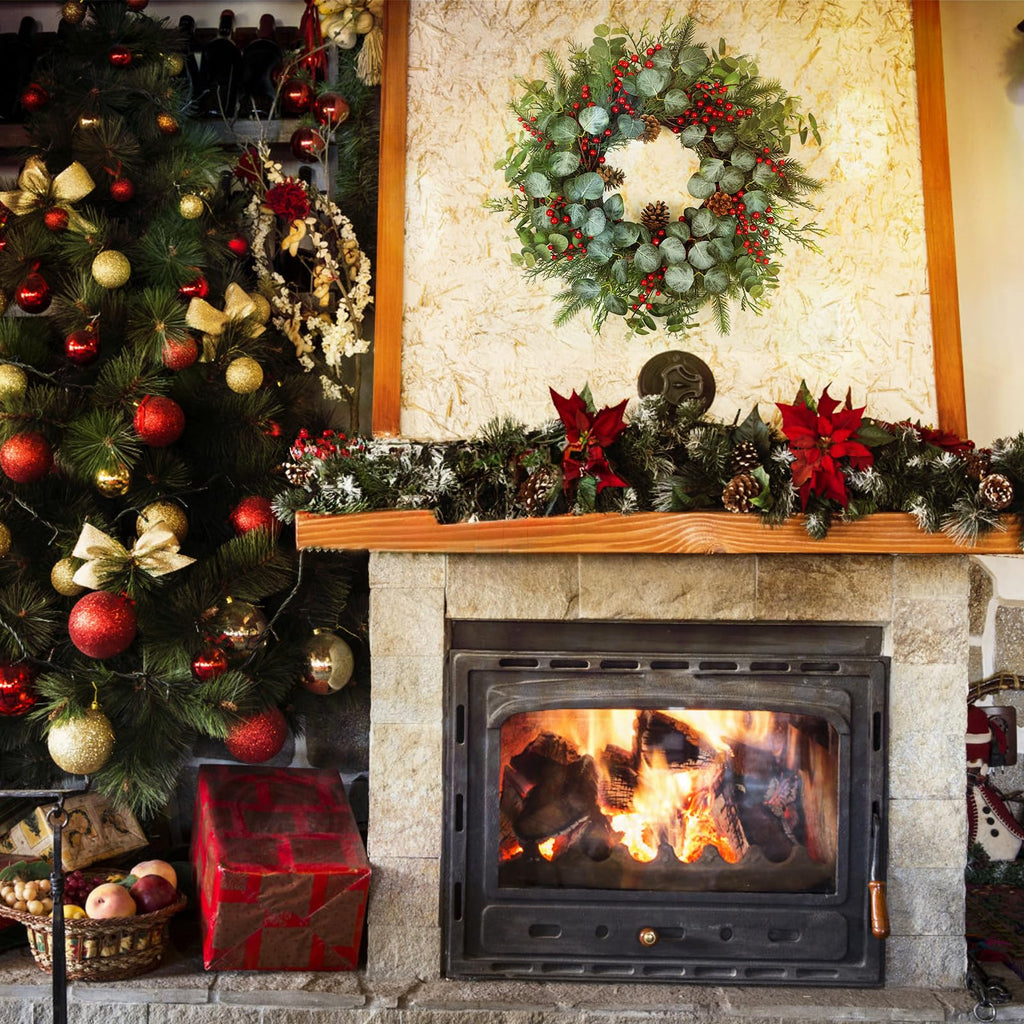 Spring Boxwood Wreath for Front Door with Berries & Eucalyptus Leaves - Genzify Store