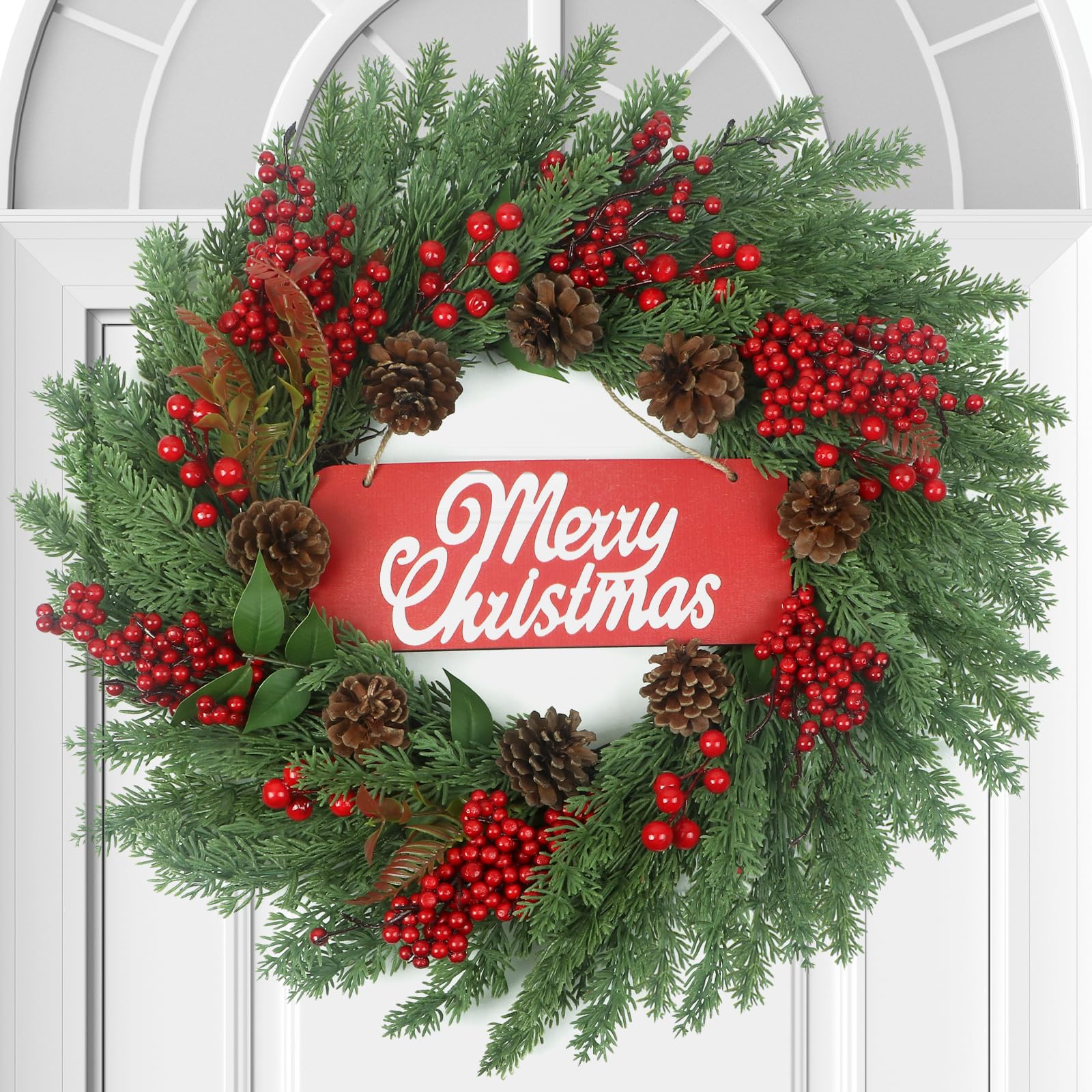 Spring Boxwood Wreath for Front Door with Berries & Eucalyptus Leaves - Genzify Store