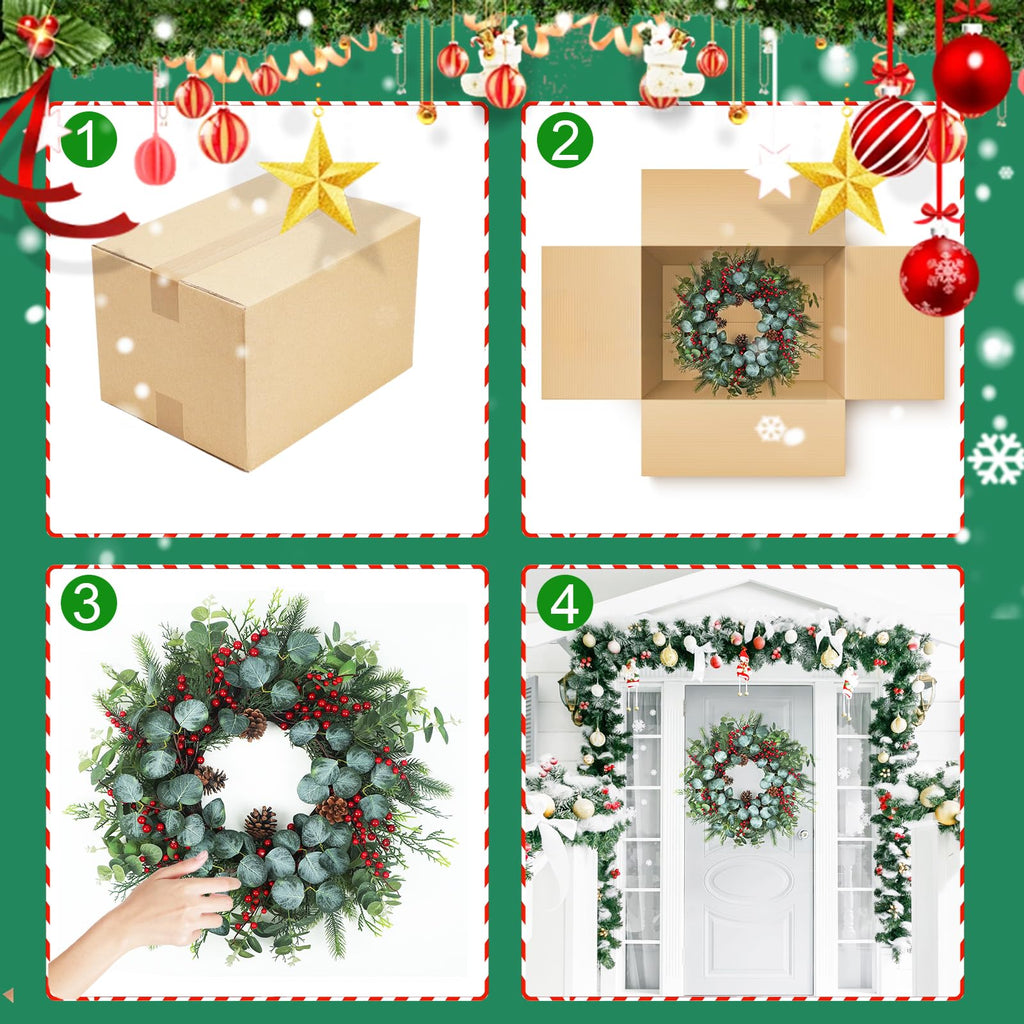Spring Boxwood Wreath for Front Door with Berries & Eucalyptus Leaves - Genzify Store