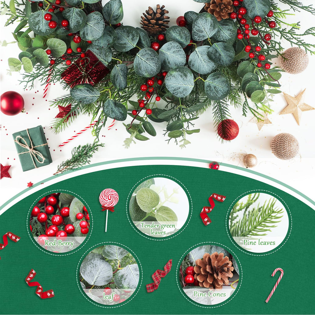 Spring Boxwood Wreath for Front Door with Berries & Eucalyptus Leaves - Genzify Store