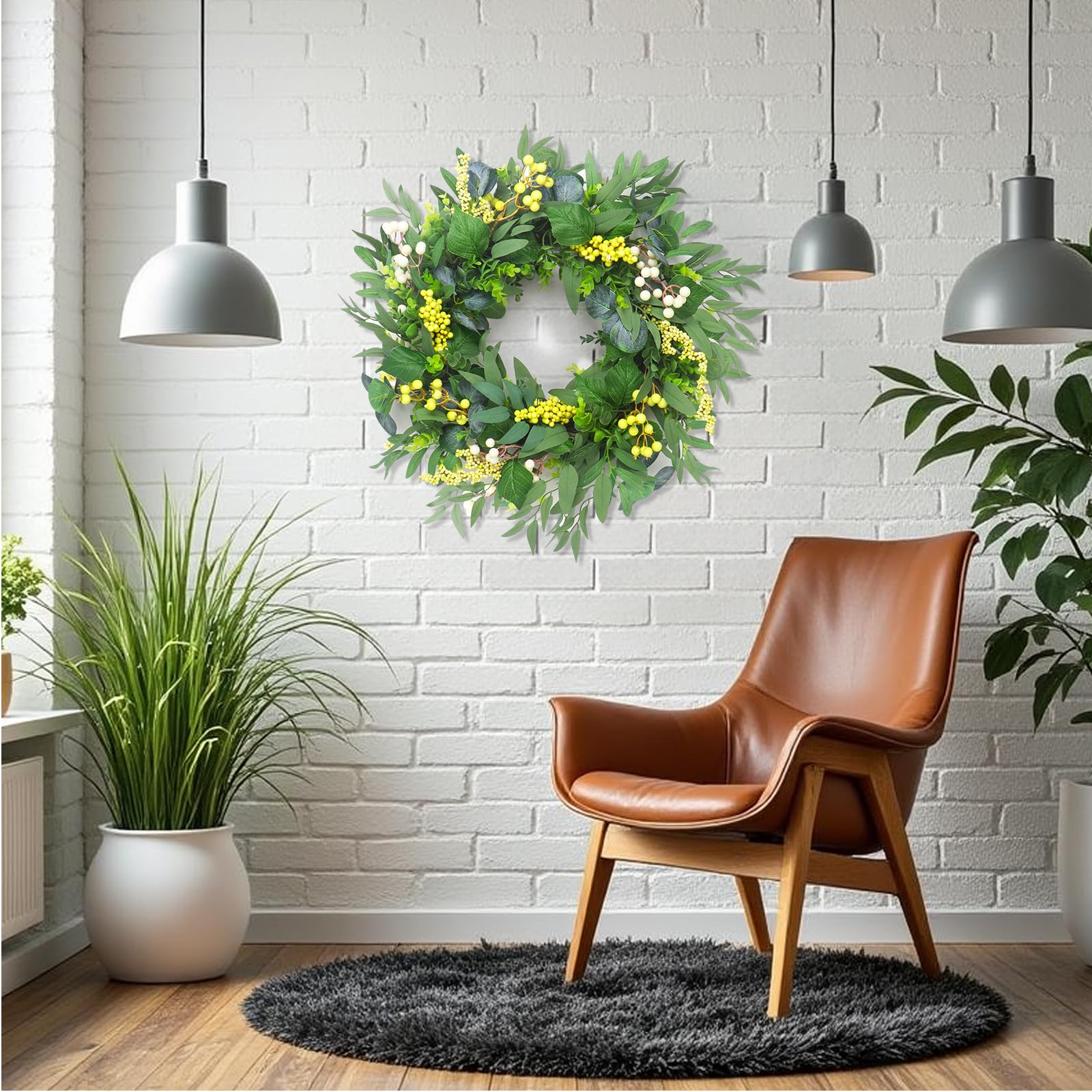 Spring Boxwood Wreath for Front Door with Berries & Eucalyptus Leaves - Genzify Store