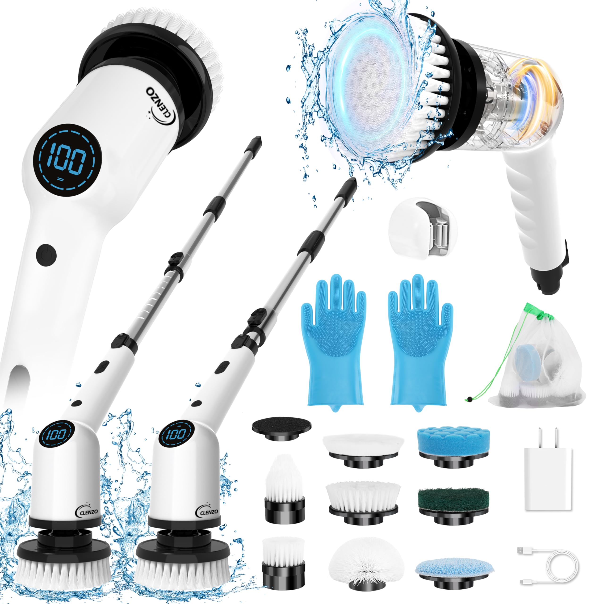 Electric Spin Scrubber, 9-in-1 Cordless Cleaning Brush with LED Display - Genzify Store