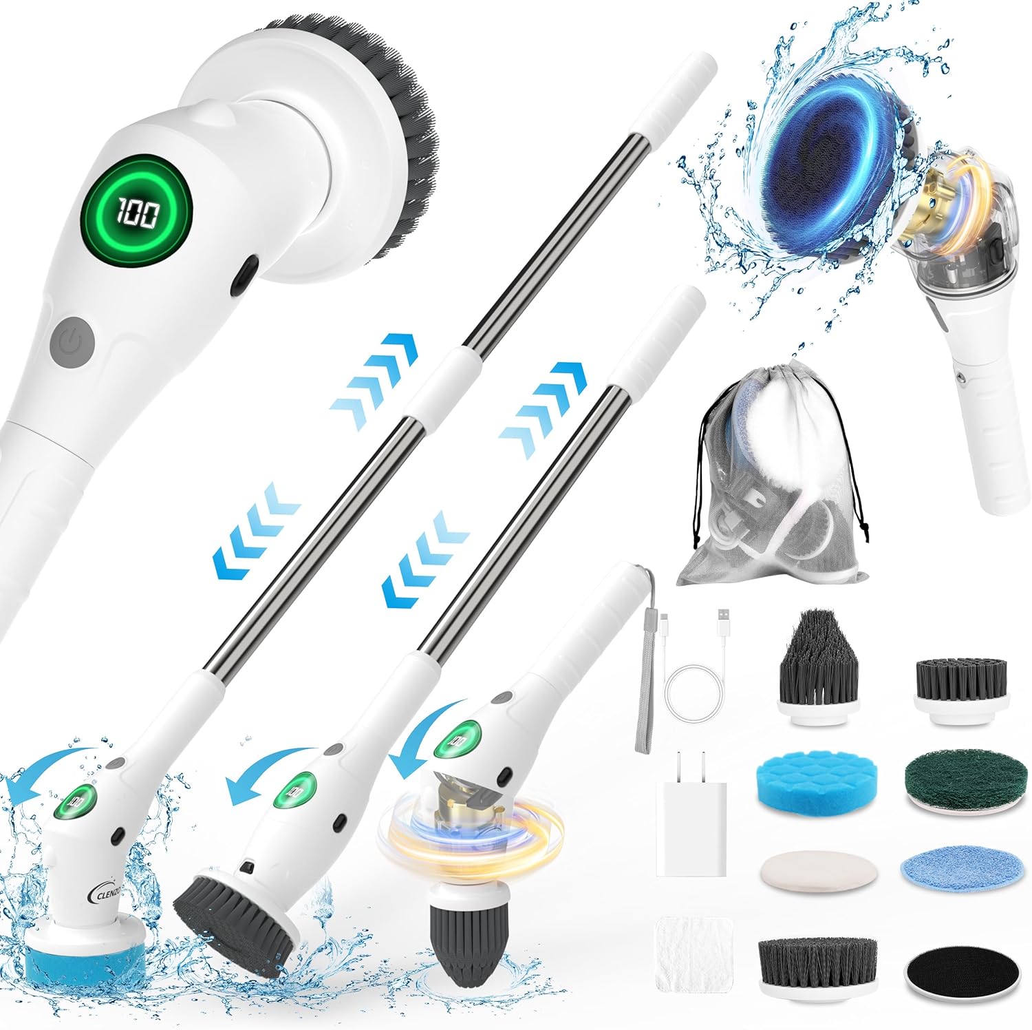 Electric Spin Scrubber, 9-in-1 Cordless Cleaning Brush with LED Display - Genzify Store