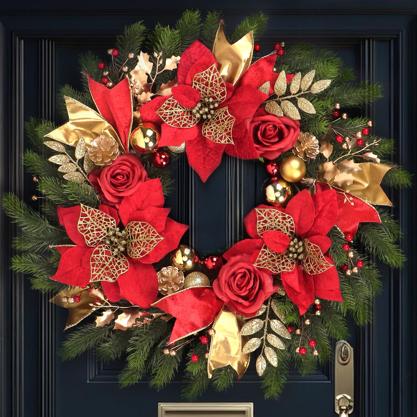Spring Boxwood Wreath for Front Door with Berries & Eucalyptus Leaves - Genzify Store