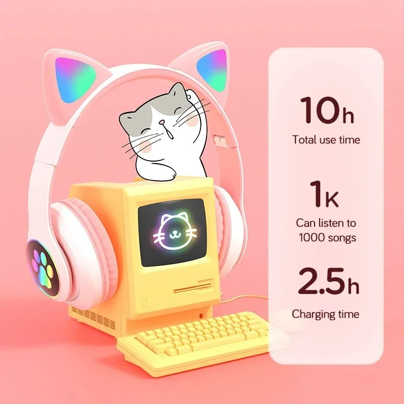 Bluetooth Cat Ear Headphones – LED Wireless Music Headset with Mic - Genzify Store